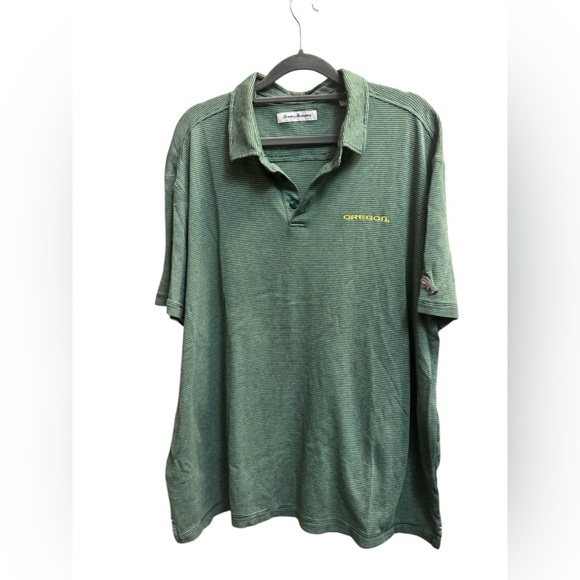 OREGON DUCKS TOMMY BAHAMA Football Collared Men’s Polo Green Micro stripe SZ XL - Picture 8 of 15